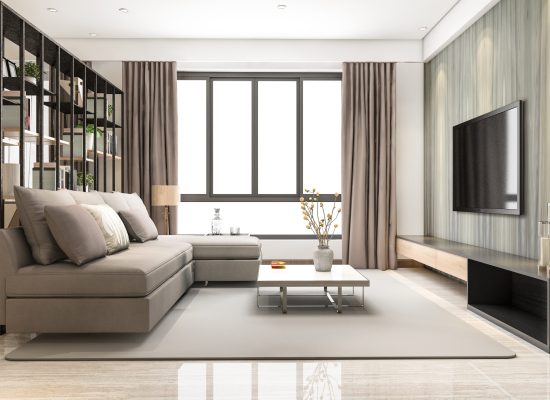 3d rendering loft luxury living room with bookshelf